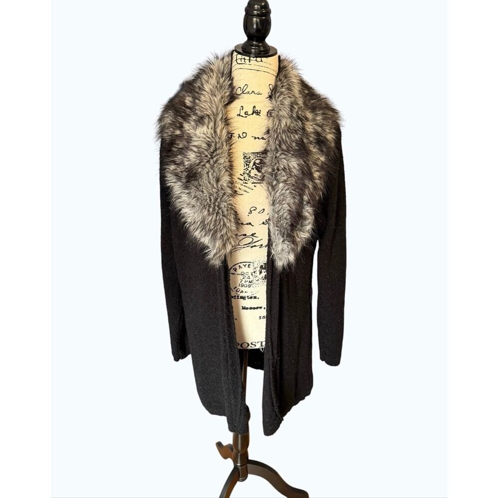 Vintage Fashion Bug Black Cardigan Faux Fur Collar Y2K Goth Whimsigoth Size L